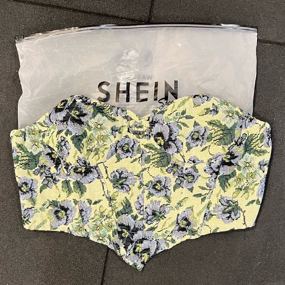 SHEIN Floral Print Crisscross Hanky Hem Bustier Tube Top - Picture 6 of 7